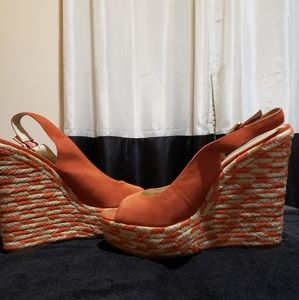 INC "Robin" Slingback Wedge Heel Espadrille Sandals US 9.5 Burnt Orange